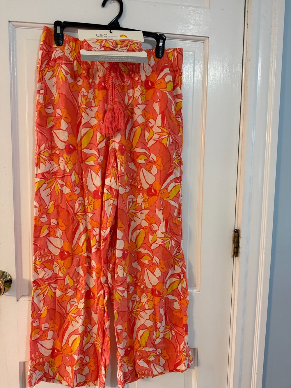 C&C California Coral Orange Floral Wide-Leg Pants